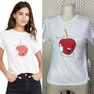 Agolde T-Shirt Tee Thank You Cherry Much Fruit Print Short‎ Sleeve White Size XS